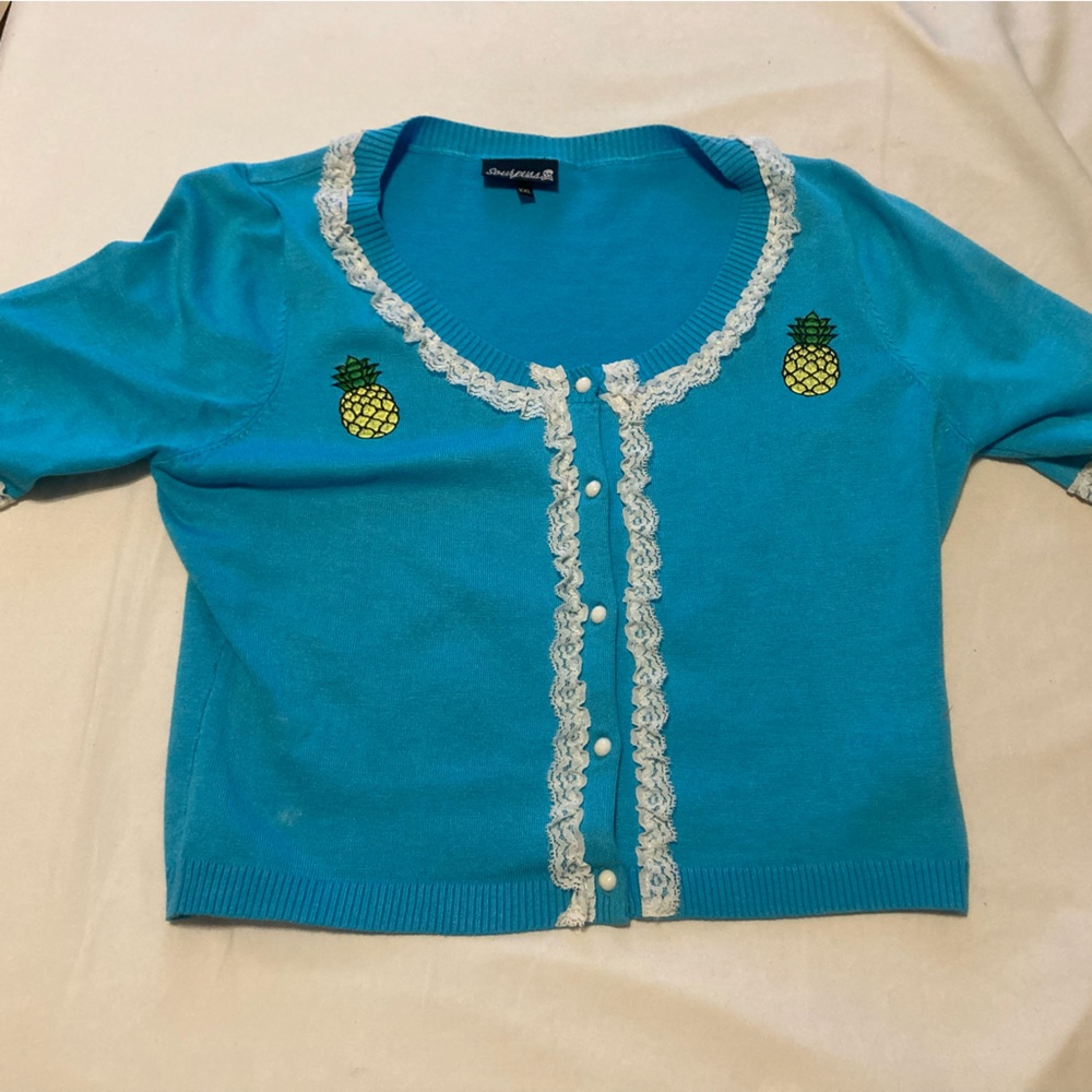 Sourpuss Pina Colada Bella Cardigan Pineapple Cropped 50s Rockabilly